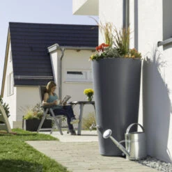 Regenton Met Plantenbak Antraciet Kunststof 150 Liter -Tuin En Buiten 123 31