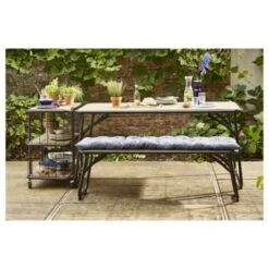 Trolley Monza Zwart Staal/Hout 76x80x45 Cm -Tuin En Buiten 123 5295