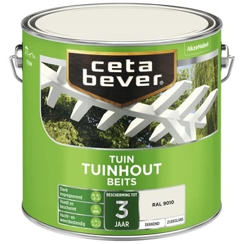 CetaBever Tuinhoutbeits Dekkend RAL 9010 Zijdeglans 2,5 L 2 CetaBever Tuinhoutbeits Dekkend RAL 9010 Zijdeglans 2,5 L - Afbeelding 2